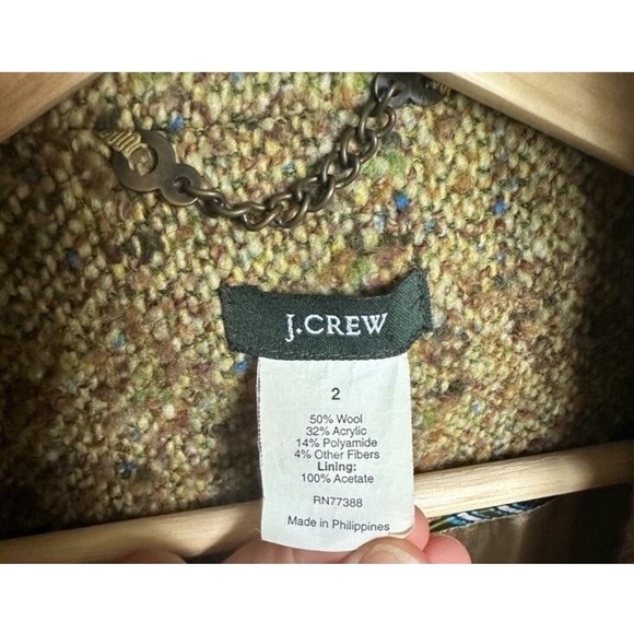 Rare Vintage J. Crew Green Wool Tweed Double Breasted Pea Coat Size 2 - Picture 12 of 16